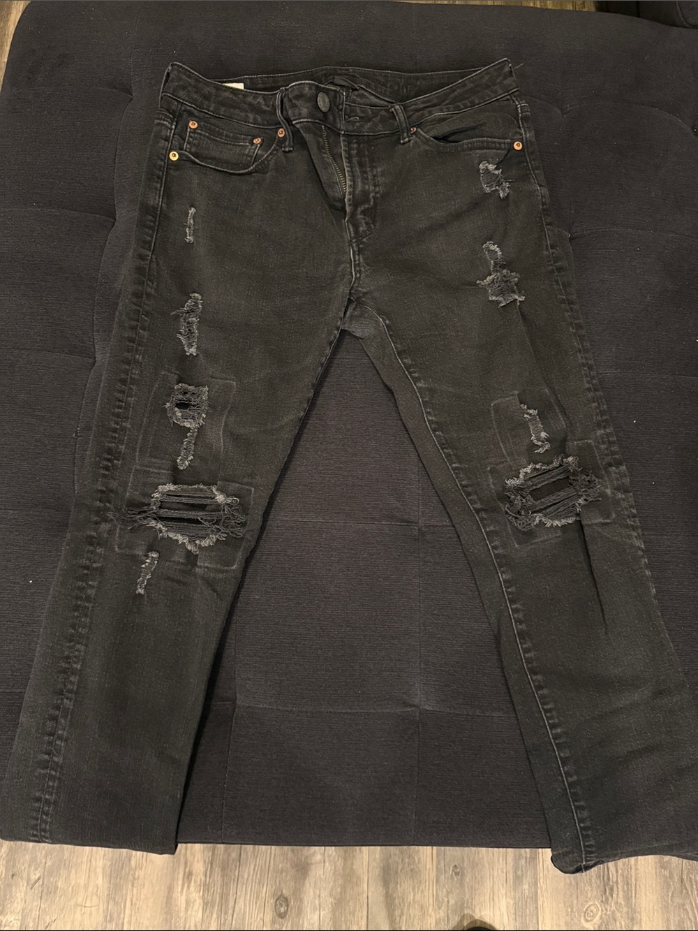 American Eagle Outfitters Black Distressed Slim Straight Jeans